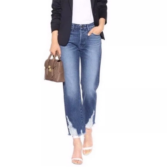 3X1 Higher Ground Straight Barrel Leg Crop Jeans Raw Chewed Hem Rushmore Wash 28 - Picture 5 of 16